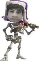 a cartoon skeleton holding a sword and a hat