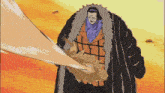 a cartoon of a man in a fur coat