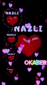 a red heart with the name nazli written on it