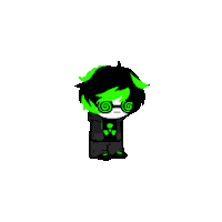 a cartoon character with green hair and glasses is standing on a white background .