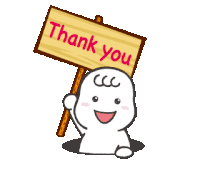 a cartoon character holding a thank you sign