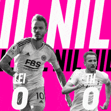 two soccer players are running in front of a pink background that says fbs trade online