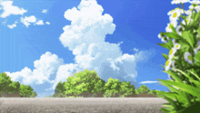 a painting of a blue sky with white clouds
