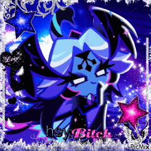 a picture of a cartoon character with the words hey bitch on the bottom