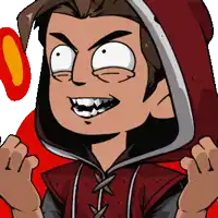 a cartoon drawing of a man wearing a red hooded jacket