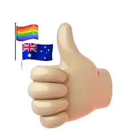 a thumbs up with a rainbow flag and a british flag