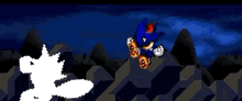 a pixel art of sonic the hedgehog flying through the air