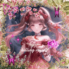 a picture of a girl with the words " killing myself " on the bottom