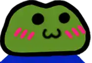 a green frog with a black face and pink cheeks .