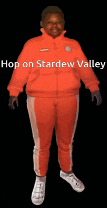 a picture of a person with the words hop on stardew valley written on it