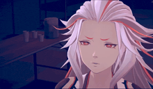 a drawing of a girl with white hair and red eyes