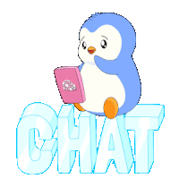 a penguin is sitting on a block with the word chat behind it