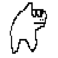 a pixel art drawing of a cat wearing sunglasses and a hat .
