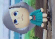 a pixelated image of a girl with a red x on her dress