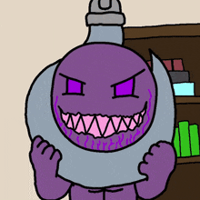 a cartoon drawing of a purple monster with fangs