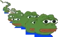a row of green frogs with big eyes on a white background