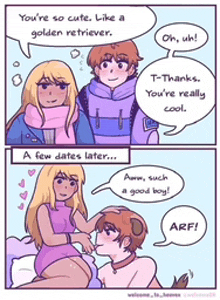a cartoon of a boy and a girl talking to each other