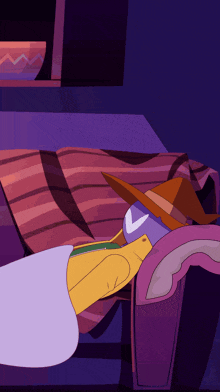 a cartoon character is laying on a pink couch