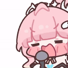 a cartoon drawing of a girl with pink hair