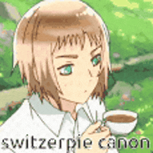 a young girl is holding a cup of coffee .