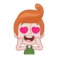a cartoon character has heart shaped eyes and is smiling