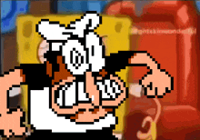 a pixel art drawing of a cartoon character with a bunny mask on
