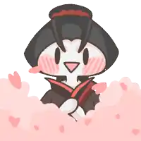 a cartoon drawing of a rabbit with horns and hearts on its face