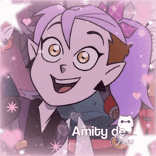 a picture of amity from the owl house with hearts and stars around her