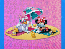 minnie mouse and daisy duck wearing sunglasses and goggles on the beach