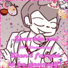 a drawing of a man with the words " sparkle out " on it