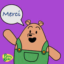a cartoon of a bear with a speech bubble saying merci