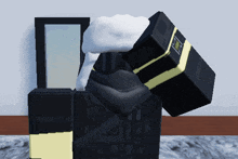 a person in a black and yellow outfit has a shield on their back