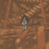 a close up of a girl with long black hair and a white shirt
