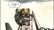a cartoon cat with a backpack says i 'll come and ferry you over
