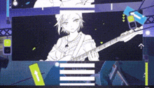 a girl is playing a guitar on a screen .