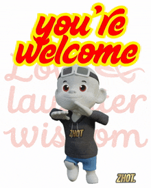 a cartoon character with a hoodie that says zhot