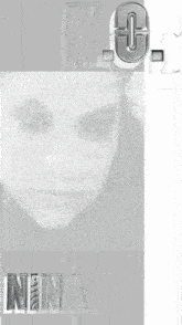 a black and white photo of a girl with the name ninas on it