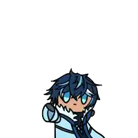 a cartoon drawing of a boy with blue hair