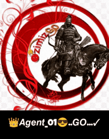 a picture of a man riding a horse with agent 01 go written underneath