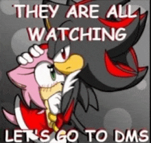 a cartoon of shadow the hedgehog and amy rose says they are all watching