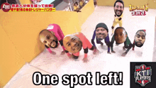 a group of people with their faces on them and the words one spot left behind them