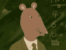 a cartoon mouse stands in front of a chalkboard that says kids thirteen on it