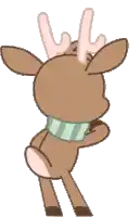 a cartoon reindeer wearing a scarf and antlers is standing on its hind legs