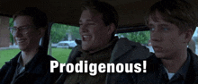 a group of young men are sitting in a car with the words prodigenous on the screen