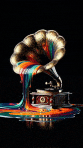 a gramophone with a green letter o on it