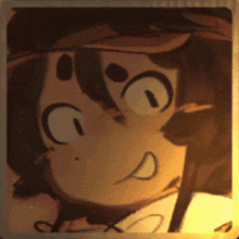 a close up of a cartoon character 's face with big eyes