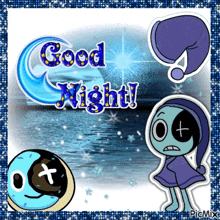 a picture that says good night with cartoon characters on it