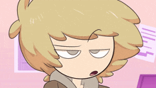 a close up of a cartoon character 's face with a purple background
