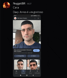 a phone screen shows a picture of davy jones and says nuggetbr cara