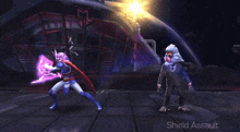 a video game screen shows a shield assault